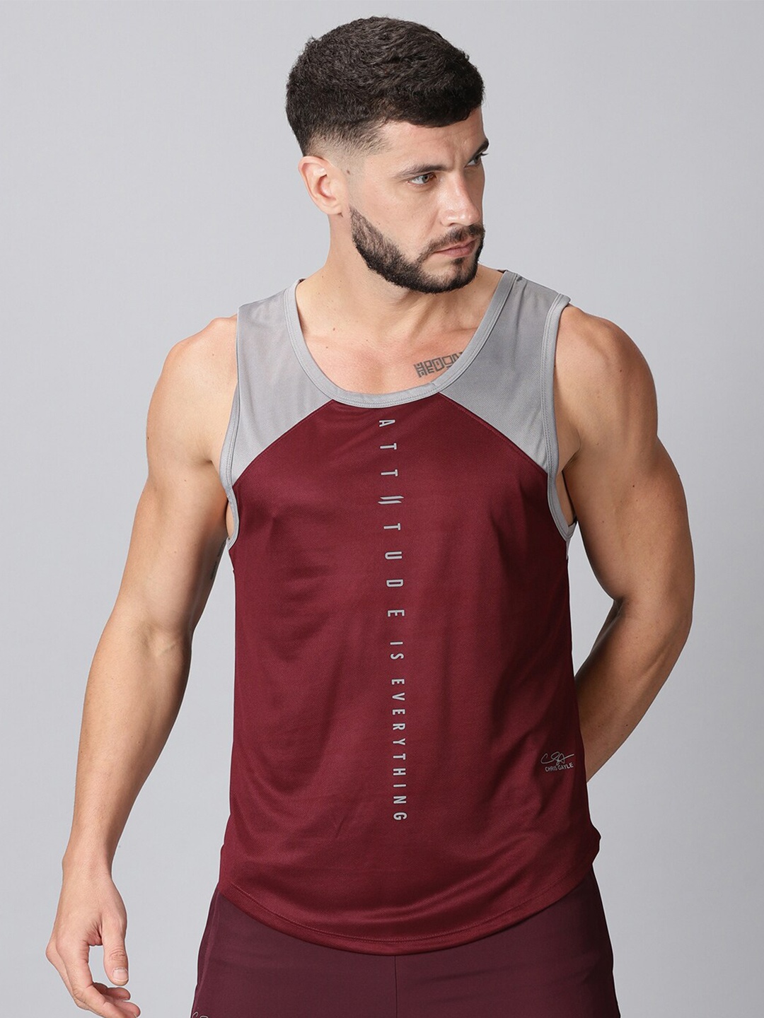 

ATTIITUDE Men Maroon colourblock T-shirt