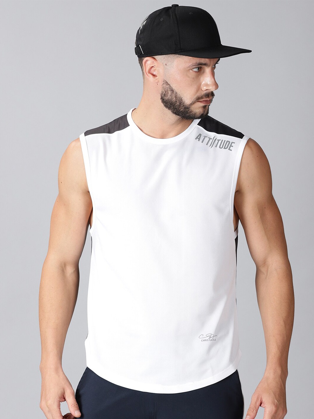 

ATTIITUDE Men White & Grey Monochrome Dri-FIT T-shirt