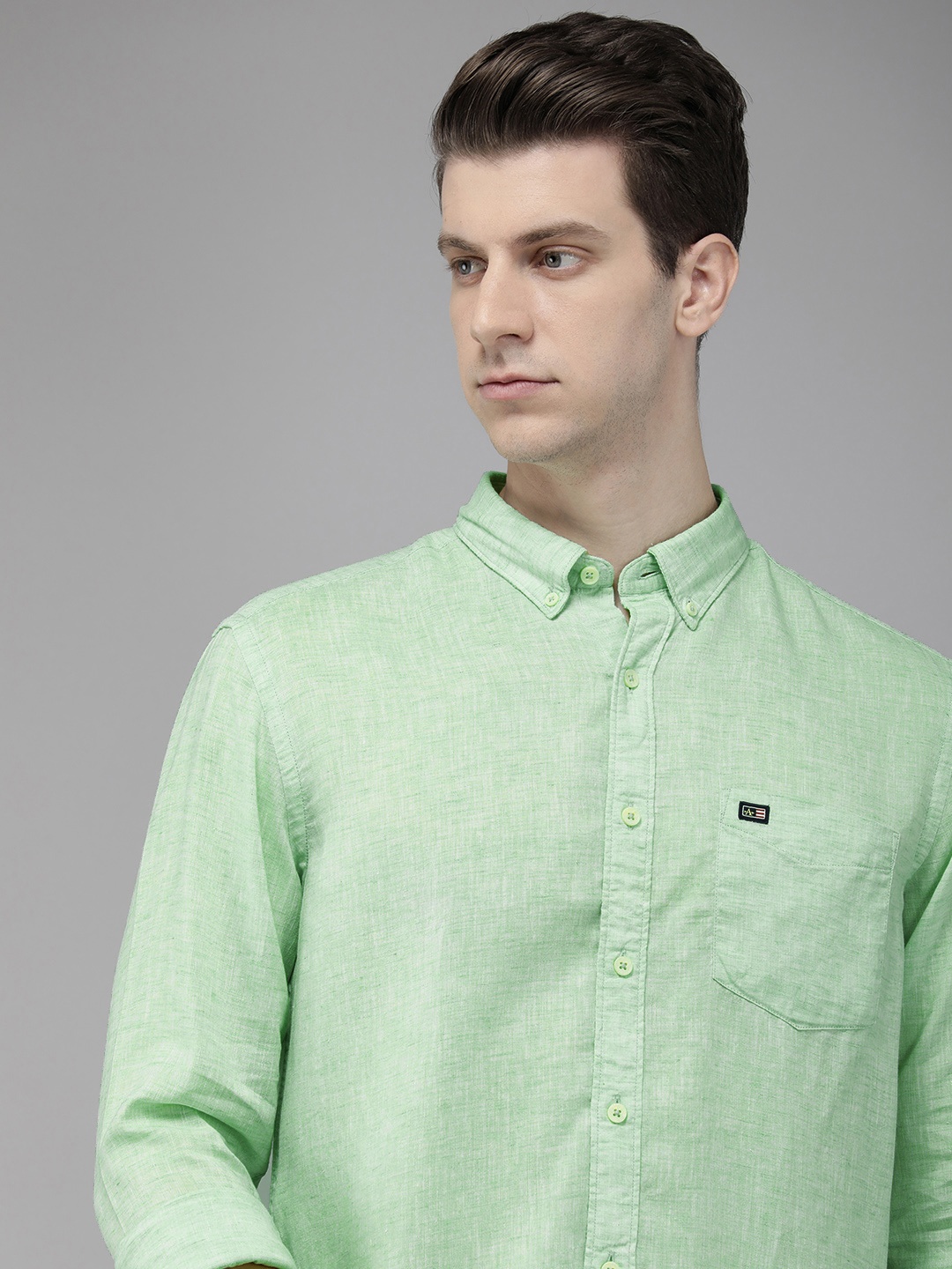 

Arrow Sport Self Design Slim Fit Cotton Linen Casual Shirt, Green