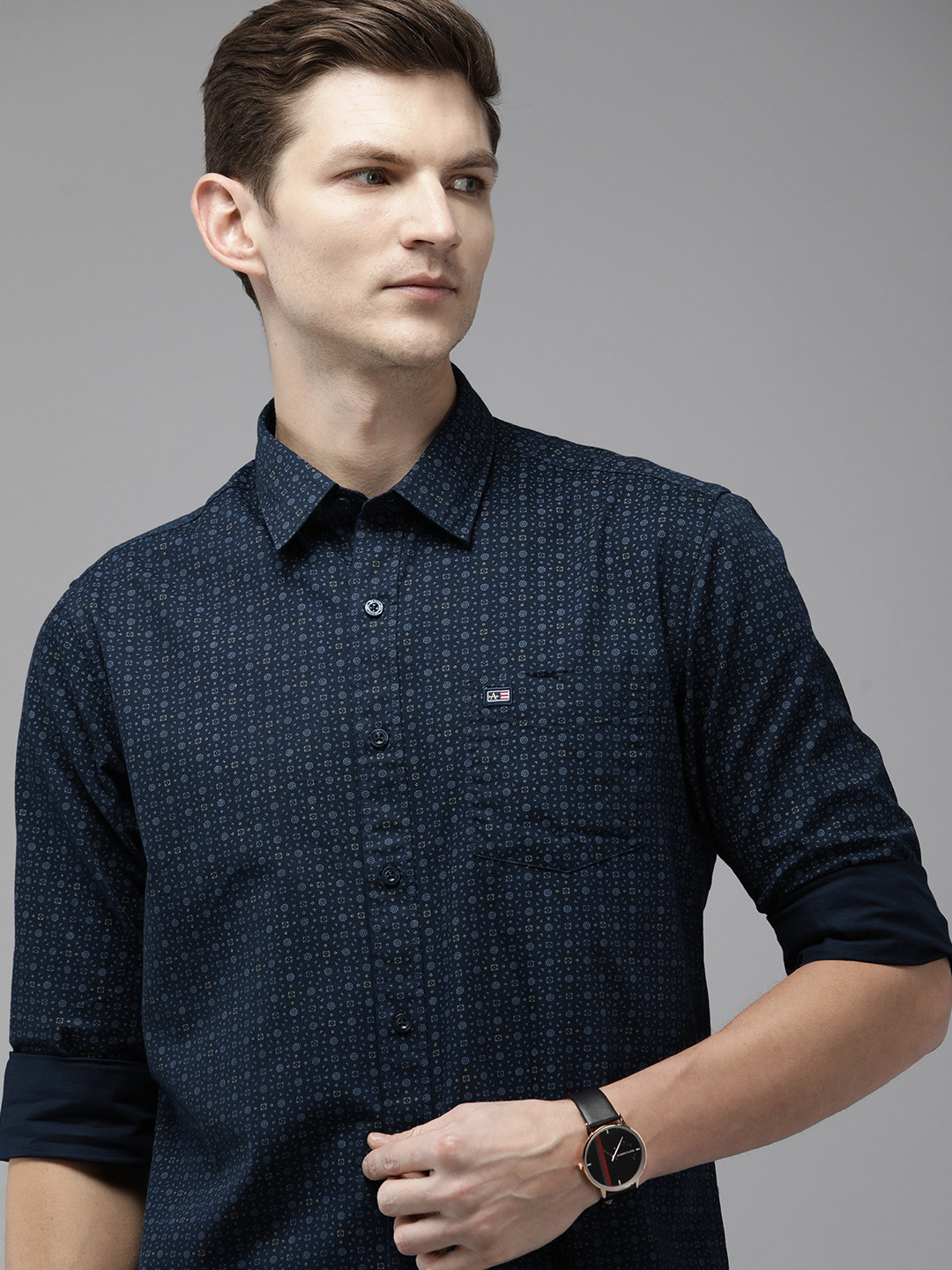 

Arrow Sport Sport Ethnic Motifs Printed Slim Fit Opaque Pure Cotton Casual Shirt, Blue