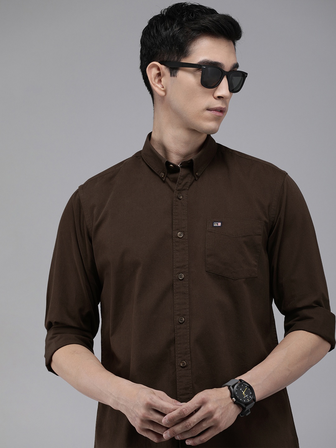 

Arrow Sport Men Brown Solid Original Slim Fit Pure Cotton Casual Shirt