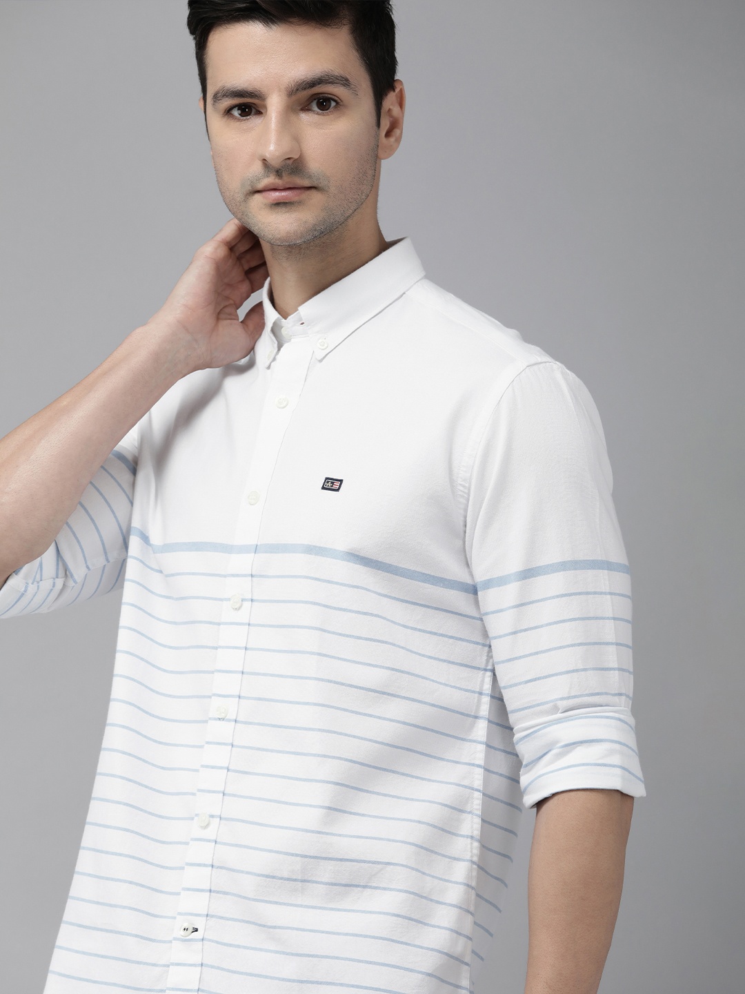 

Arrow Sport Men Blue Horizontal Stripes Original Slim Fit Pure Cotton Casual Shirt