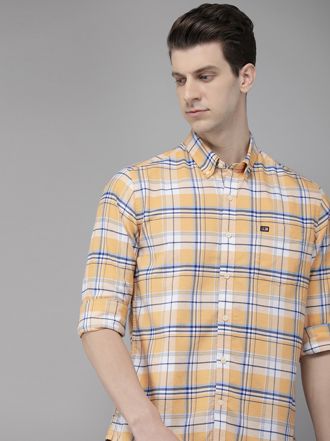 

Arrow Sport Slim Fit Checked Pure Cotton Casual Shirt, Yellow