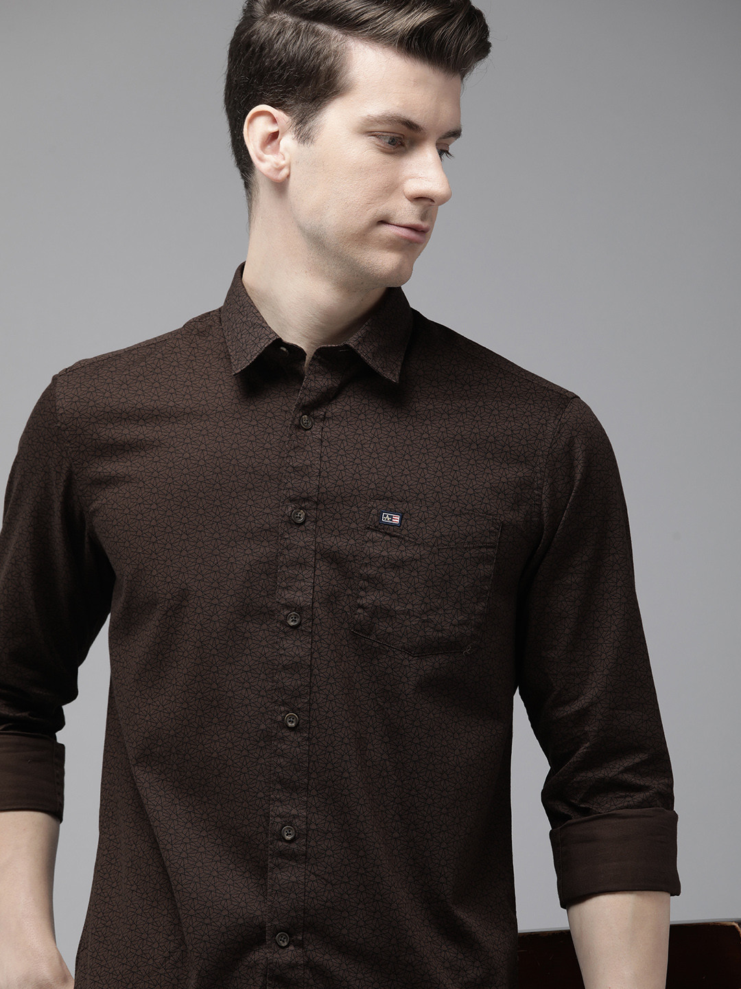 

Arrow Sport Pure Cotton Manhattan Slim Fit Geometric Printed Casual Shirt, Brown