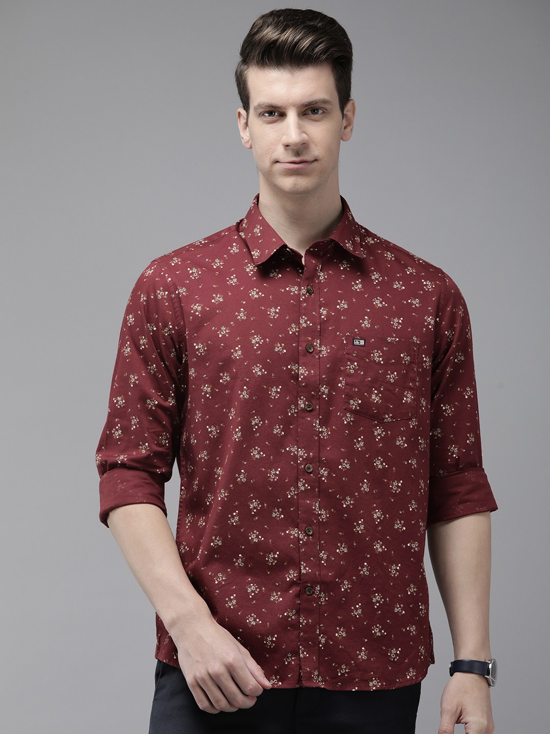

Arrow Sport Men Pure Cotton Original Slim Fit Floral Printed Casual Shirt, Burgundy