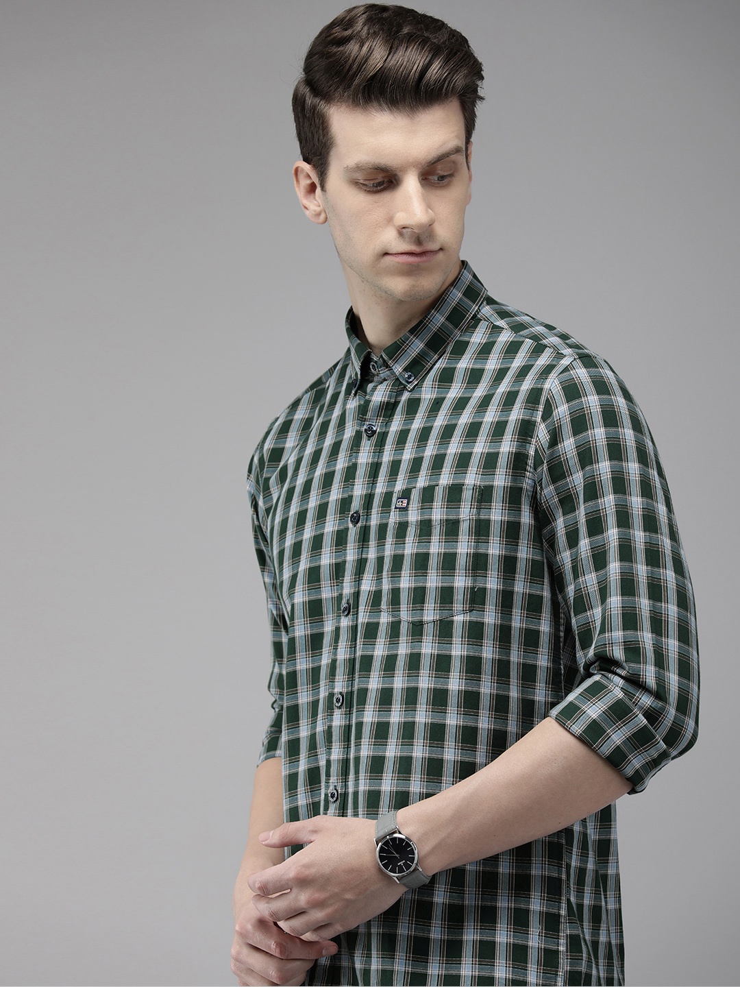 

Arrow Sport Slim Fit Checked Pure Cotton Casual Shirt, Green