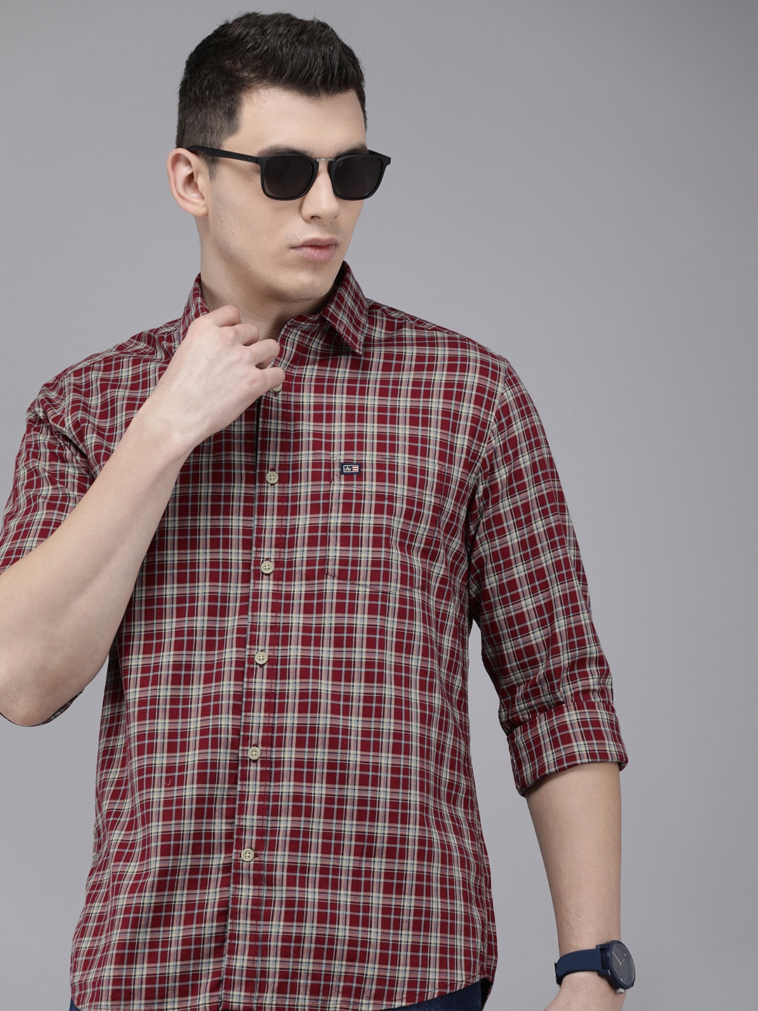 

Arrow Sport Men Red Tartan Checks Original Slim Fit Pure Cotton Casual Shirt