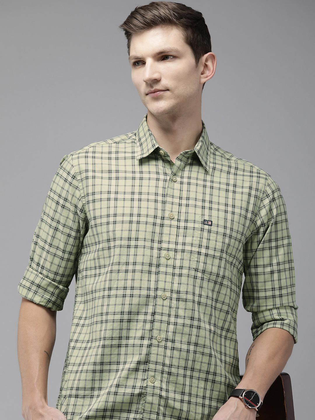 

Arrow Sport Men Pure Cotton Original Slim Fit Tartan Checks Casual Shirt, Green