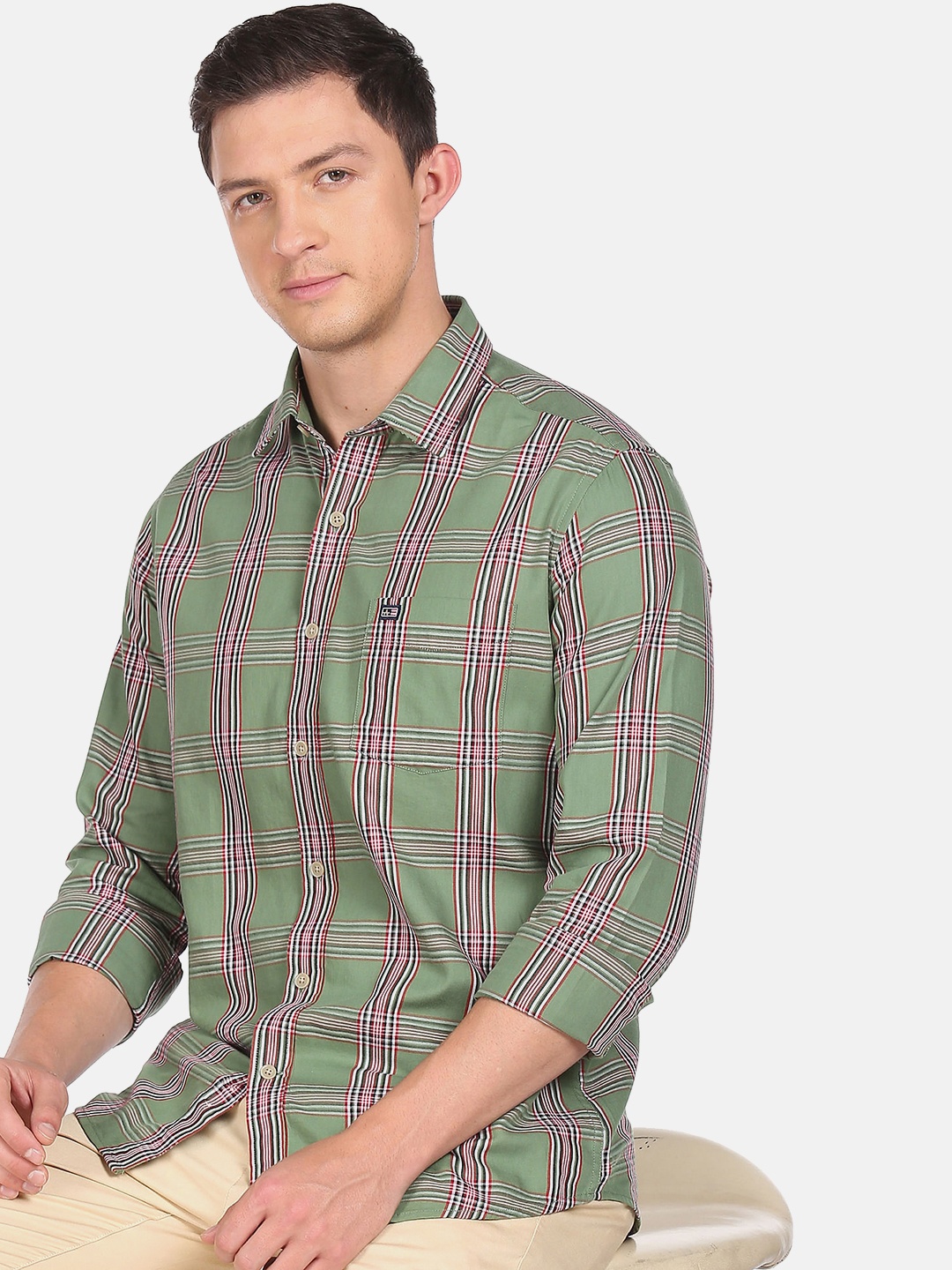 

Arrow Sport Slim Fit Checked Pure Cotton Casual Shirt, Green