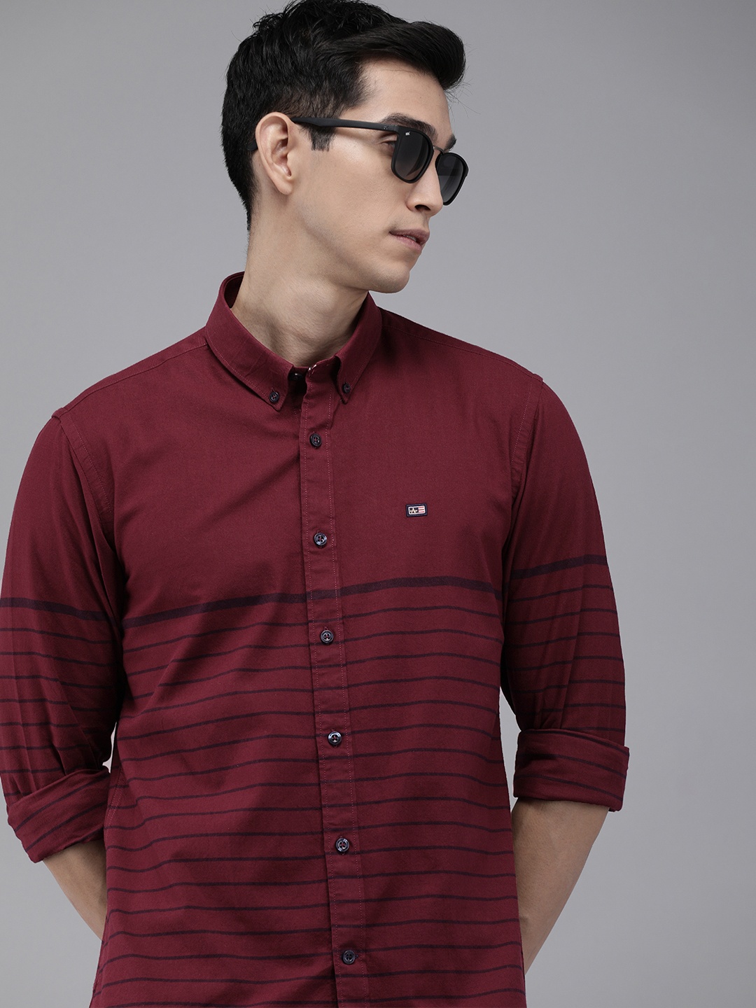 

Arrow Sport Men Maroon Original Slim Fit Horizontal Striped Pure Cotton Casual Shirt