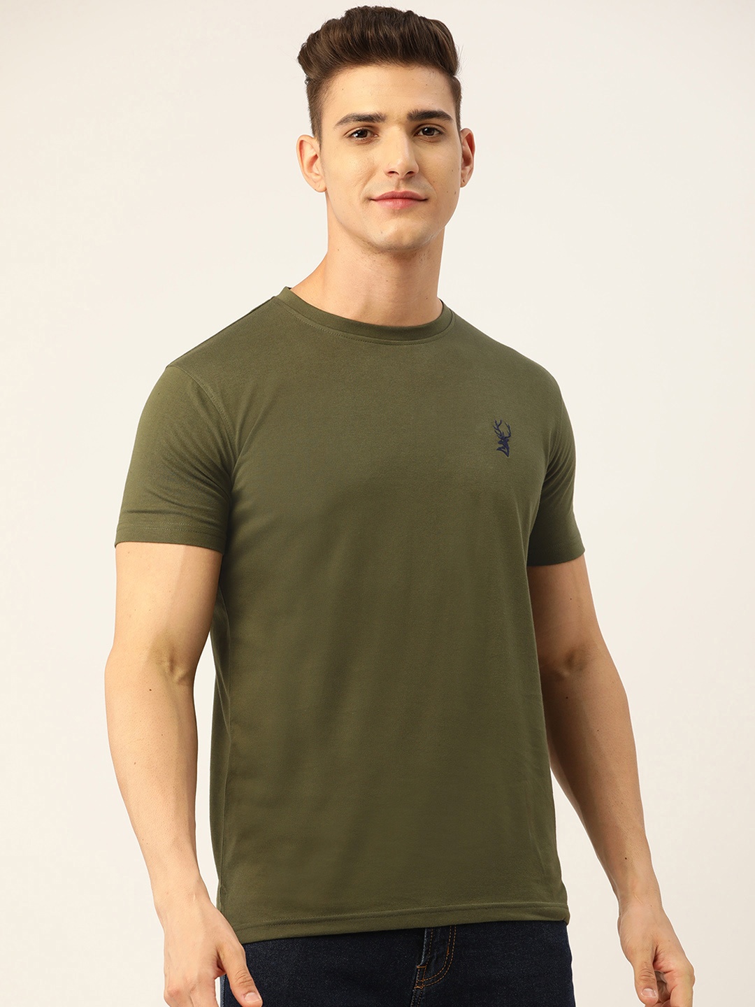 

PORTBLAIR Men Olive Green Solid Slim Fit T-shirt