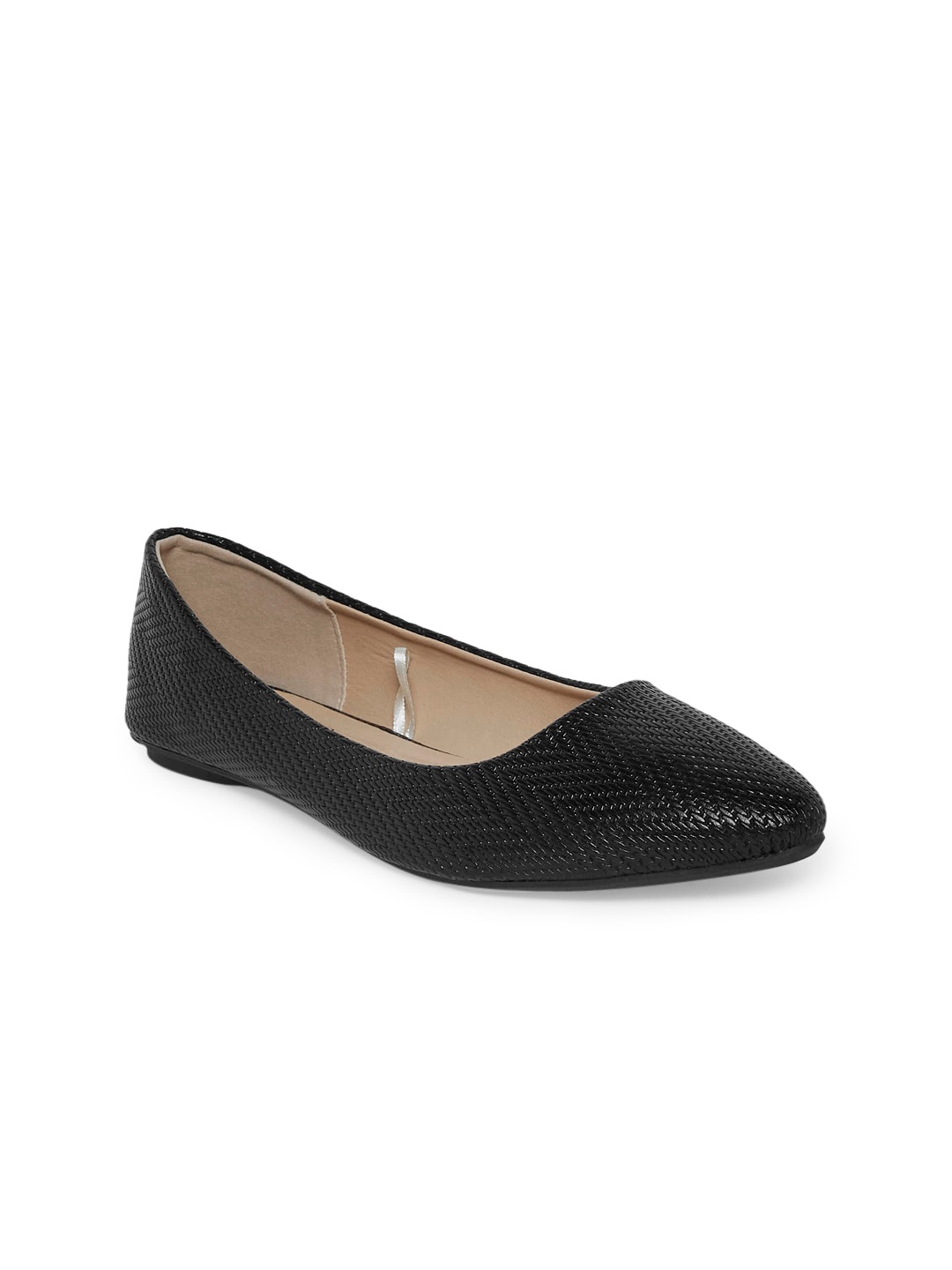

Forever Glam by Pantaloons Women Black Textured Ballerinas Flats