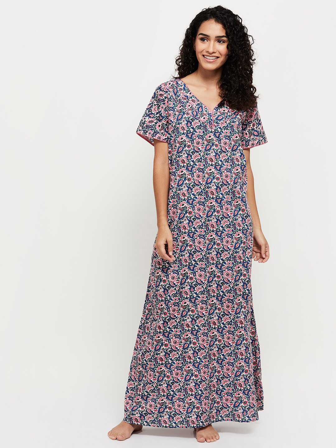 

max Women Pink Ethnic Printed Maxi Nightdress