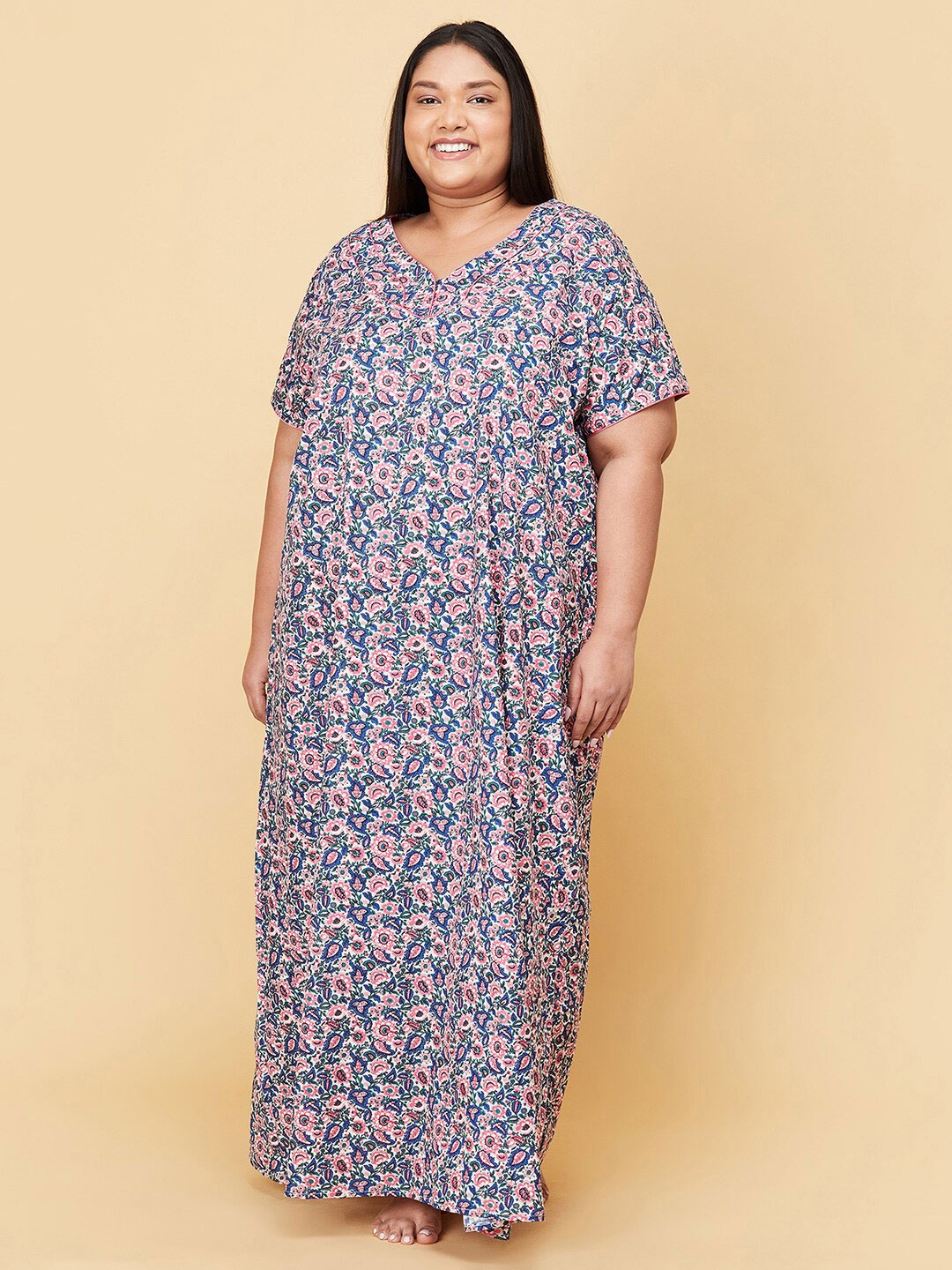 

max Women Plus Size Pink Printed Maxi Nightdress