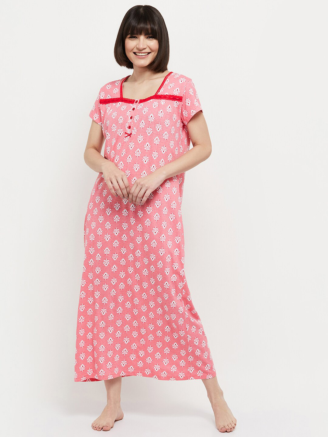 

max Women Pink Printed Maxi Nightdress