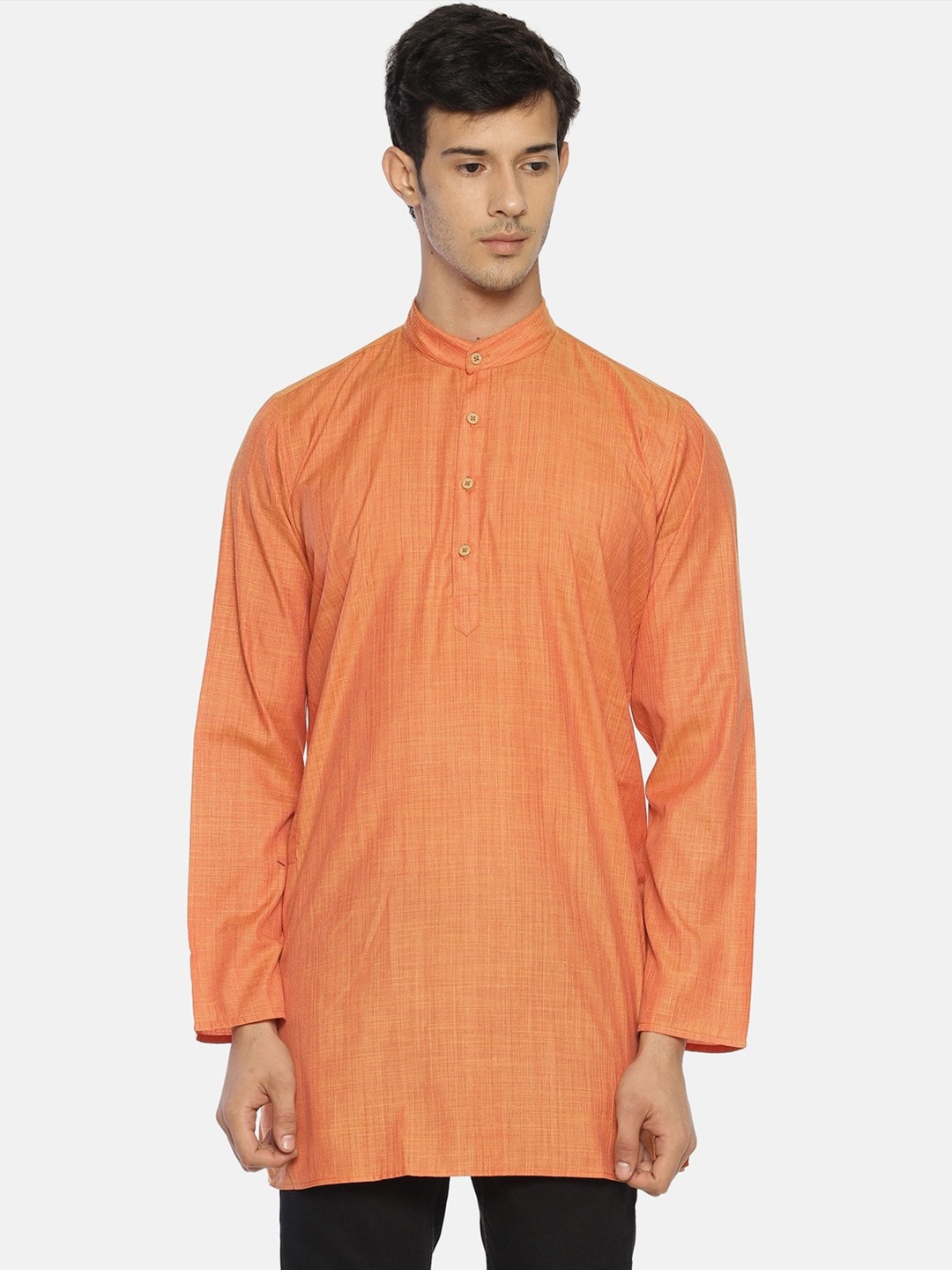 

TATTVA Men Orange Solid Cotton Straight Kurta