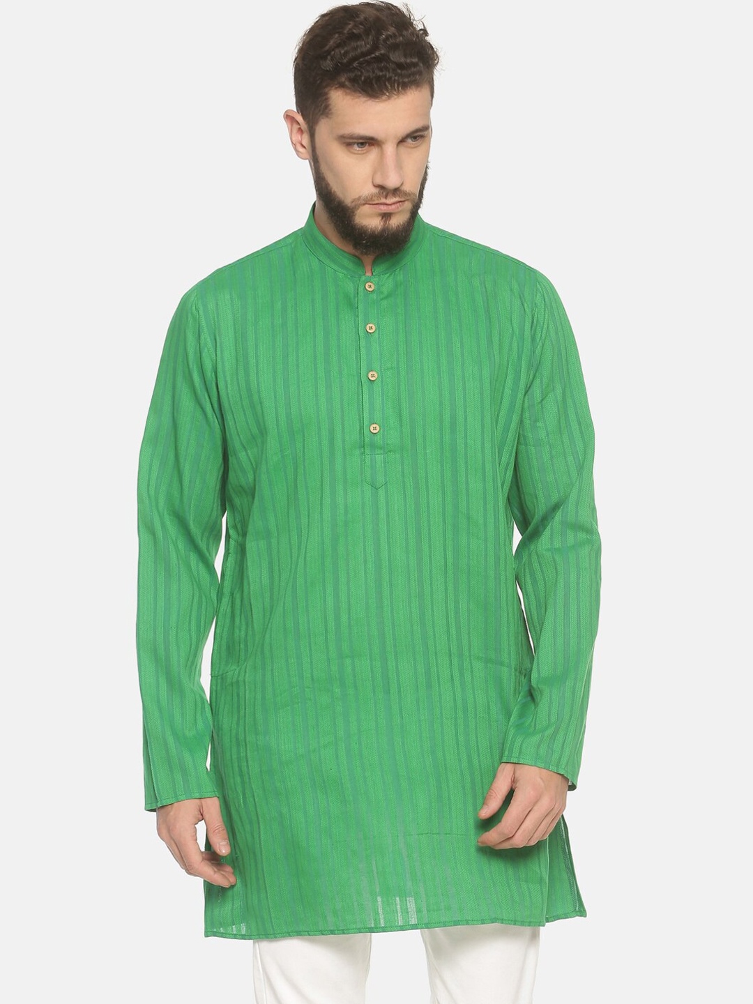 

TATTVA Men Green Striped Kurta