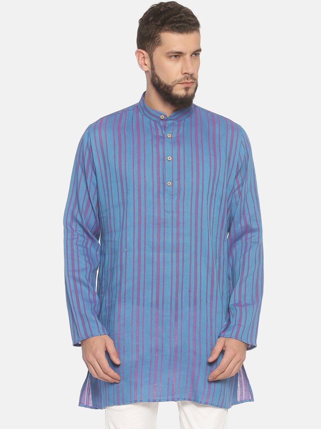 

TATTVA Men Blue Striped Straight Kurta