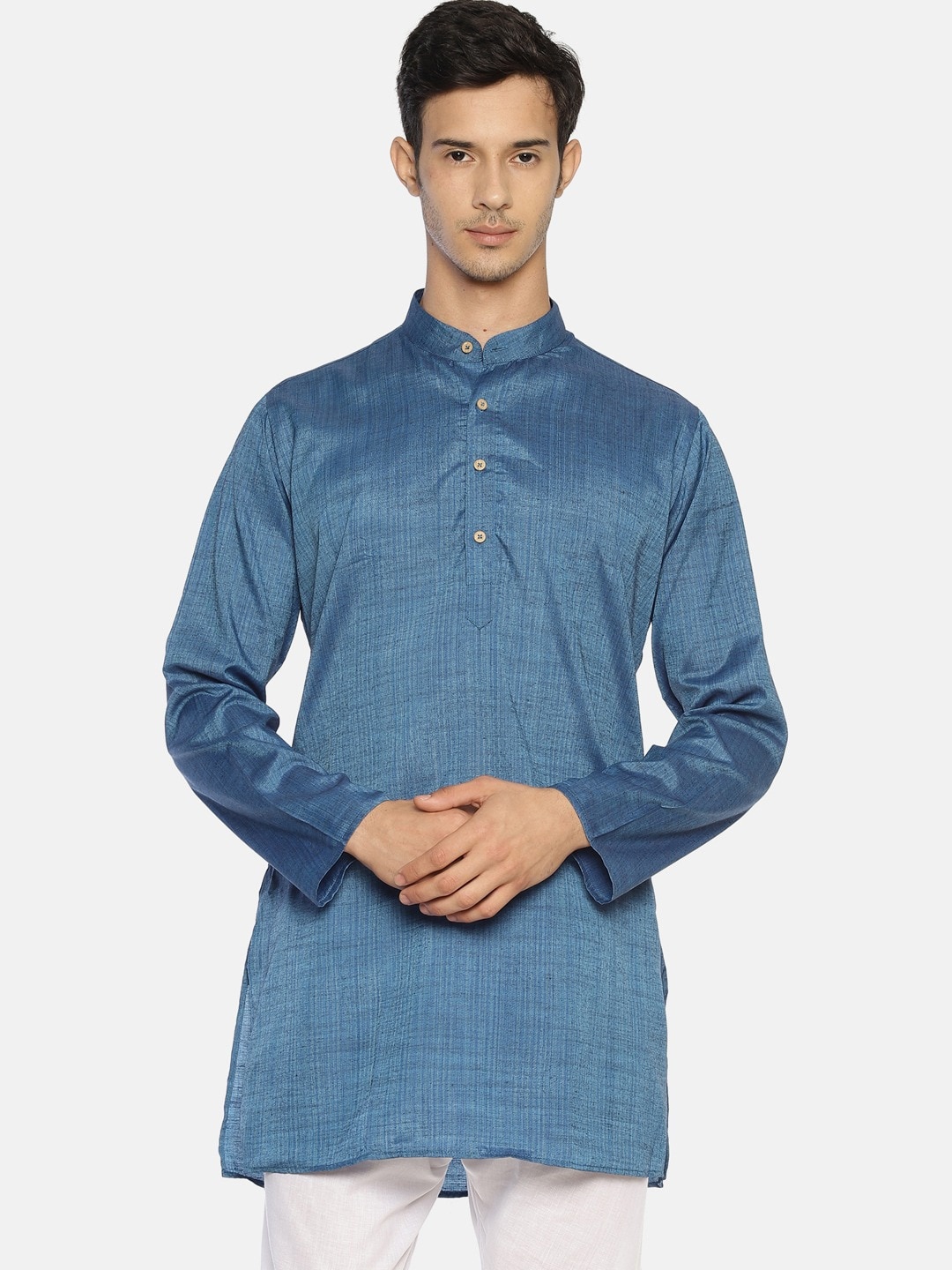 

TATTVA Men Blue Solid Cotton Straight Kurta