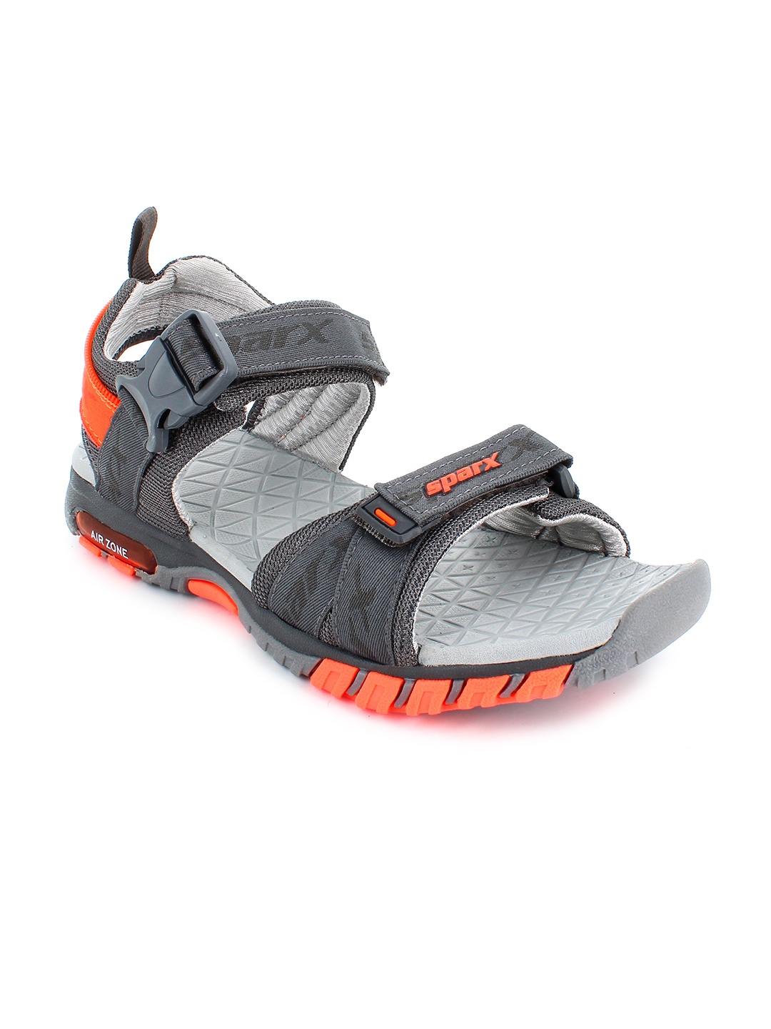 

Sparx Men Dark Grey & Neon Orange Solid Sports Sandals