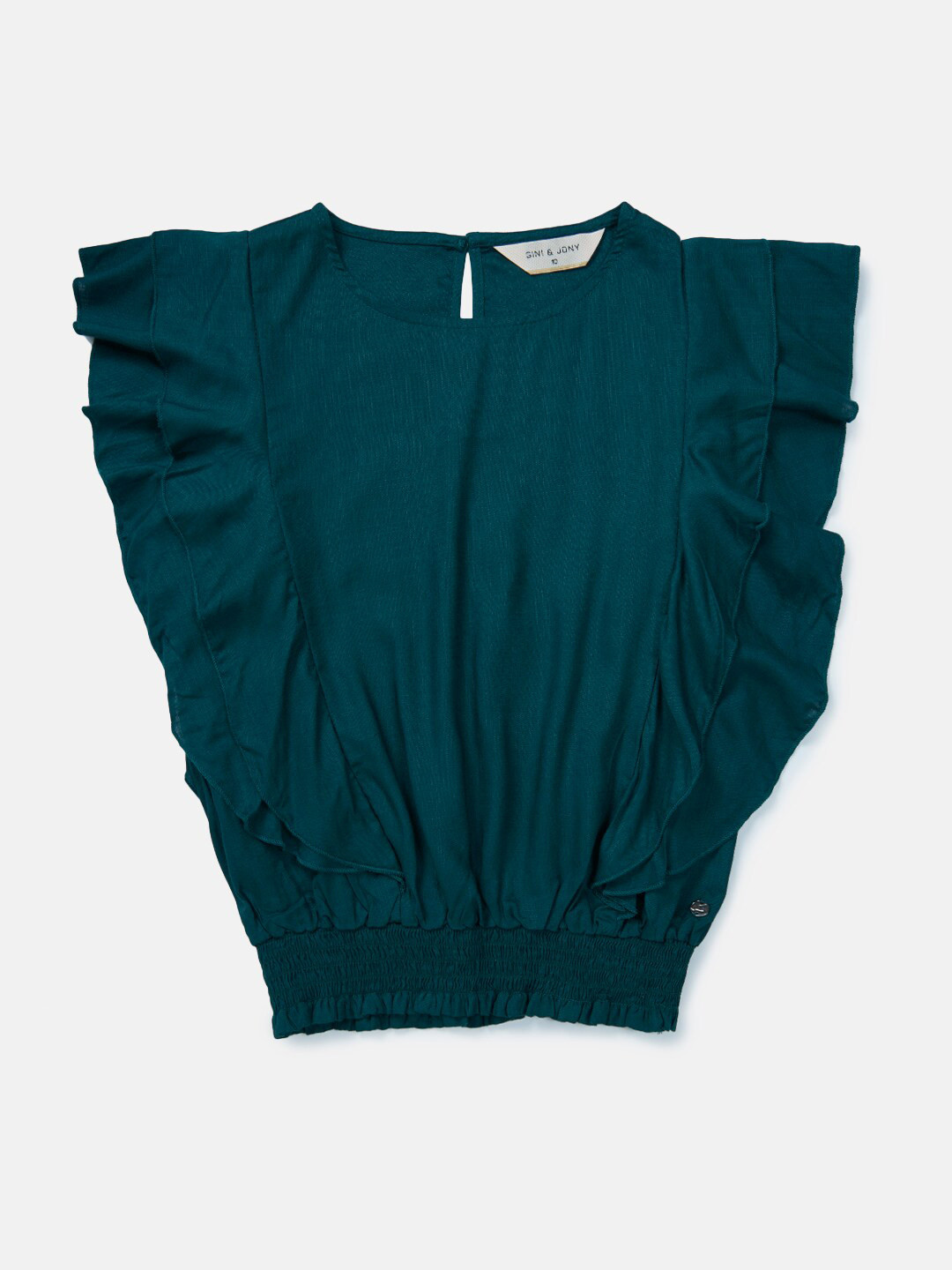 

Gini and Jony Girls Green Solid Net Blouson Top