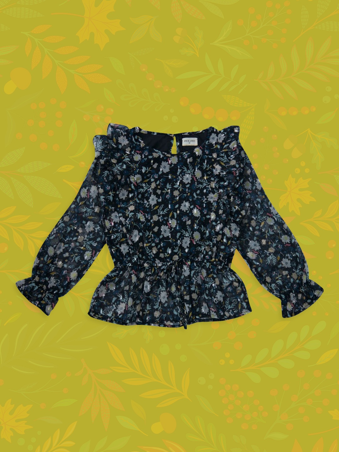 

Gini and Jony Black Floral Print Net Cinched Waist Top