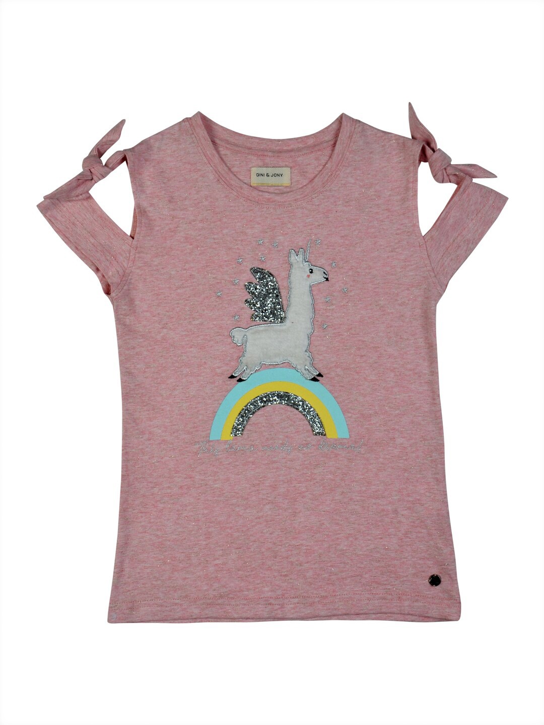 

Gini and Jony Girls Pink & Grey Printed Round Neck Regular Top