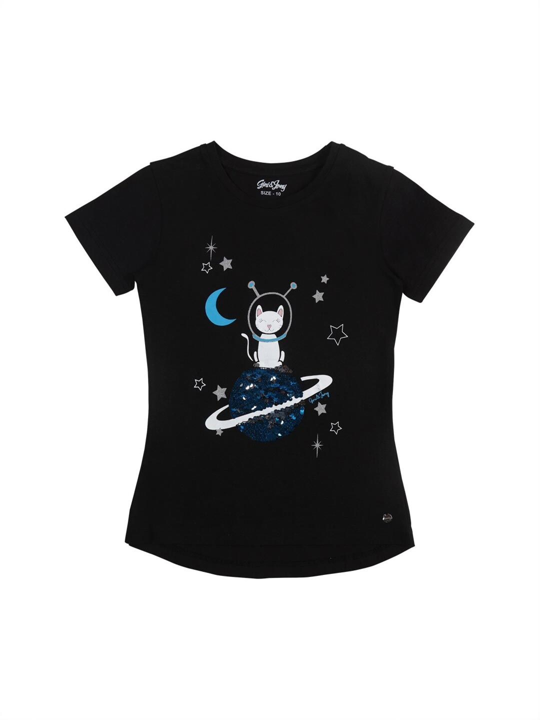 

Gini and Jony Girls Black Printed Round Neck T-shirt