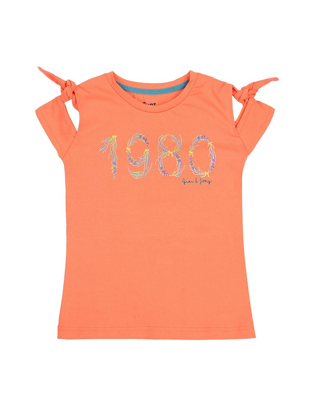 

Gini and Jony Girls Peach-Coloured Printed Top