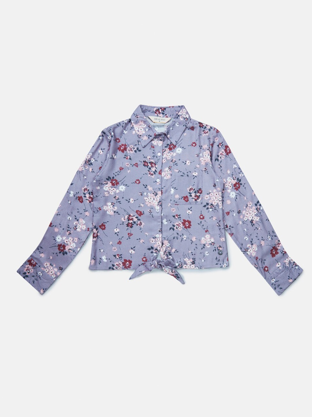 

Gini and Jony Girls Purple Floral Printed Shirt Style Top