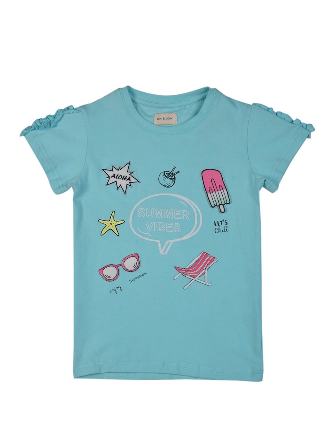

Gini and Jony Girls Blue & Pink Printed Round Neck T-shirt
