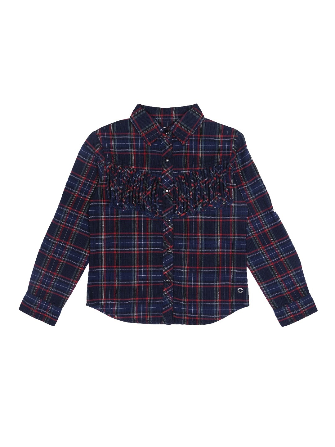 

Gini and Jony Navy Blue Checked Net Shirt Style Top