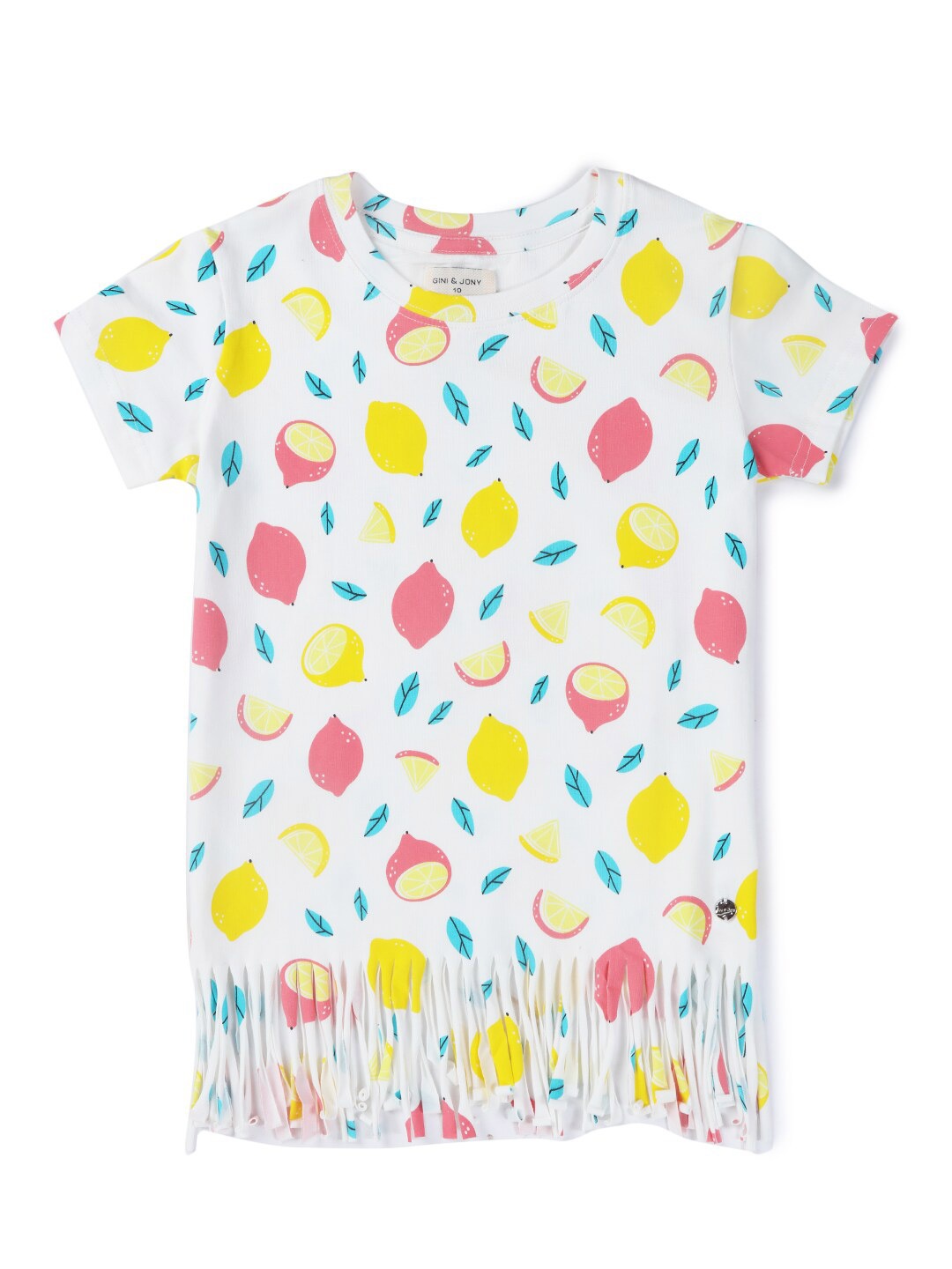 

Gini and Jony Girls White & Yellow Geometric Print Fringed Top
