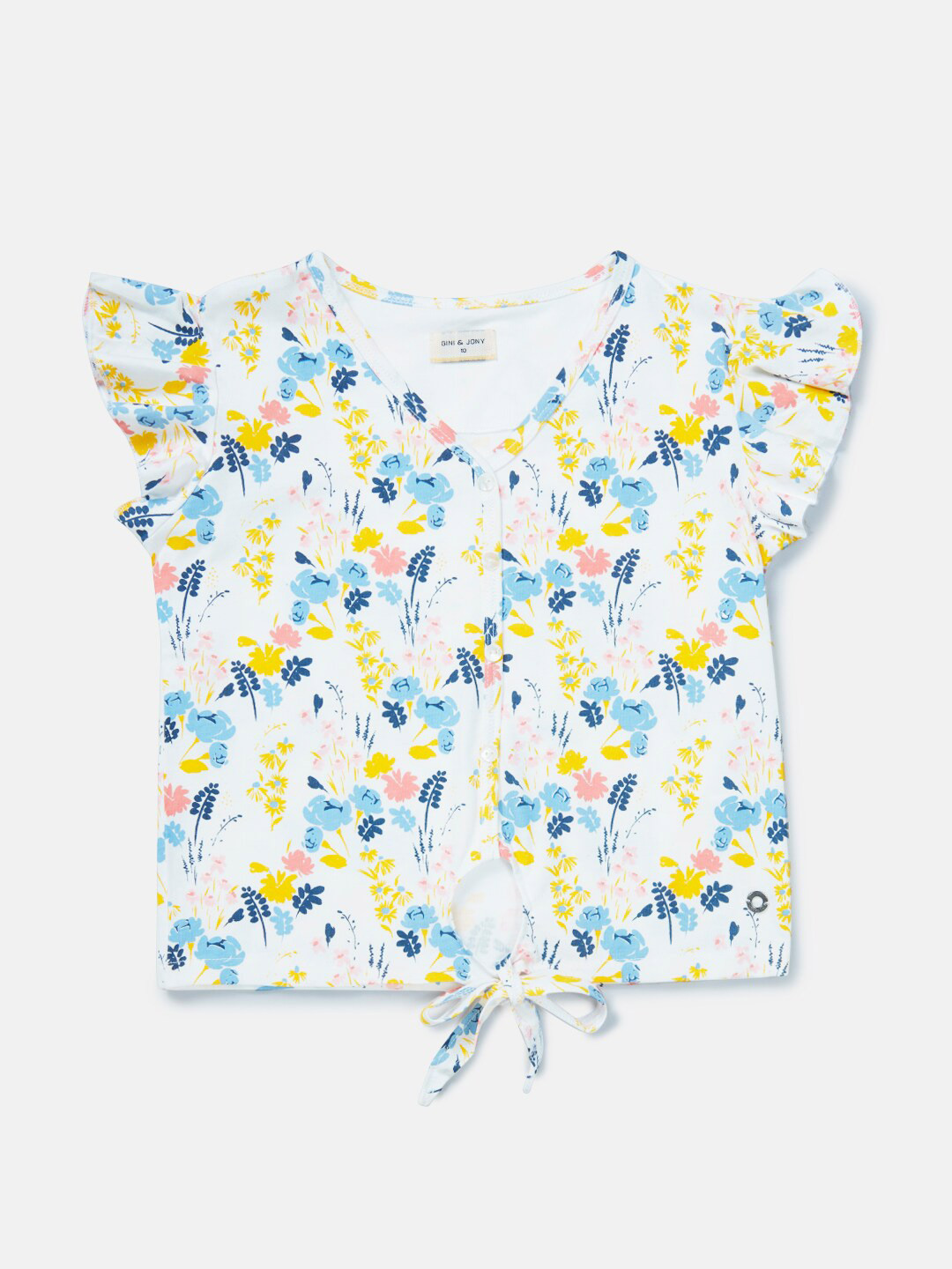 

Gini and Jony White & Yellow Floral Print Knits Half sleeeve Top