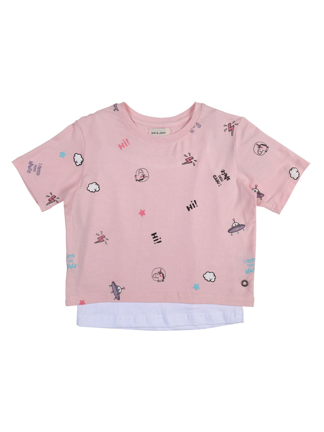 

Gini and Jony Peach-Coloured Print Net Boxy Top