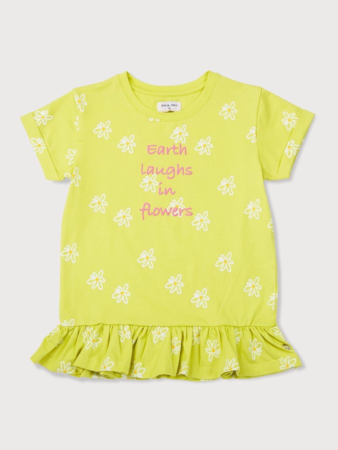 

Gini and Jony Girls Green & White Floral Print Ruffles Top