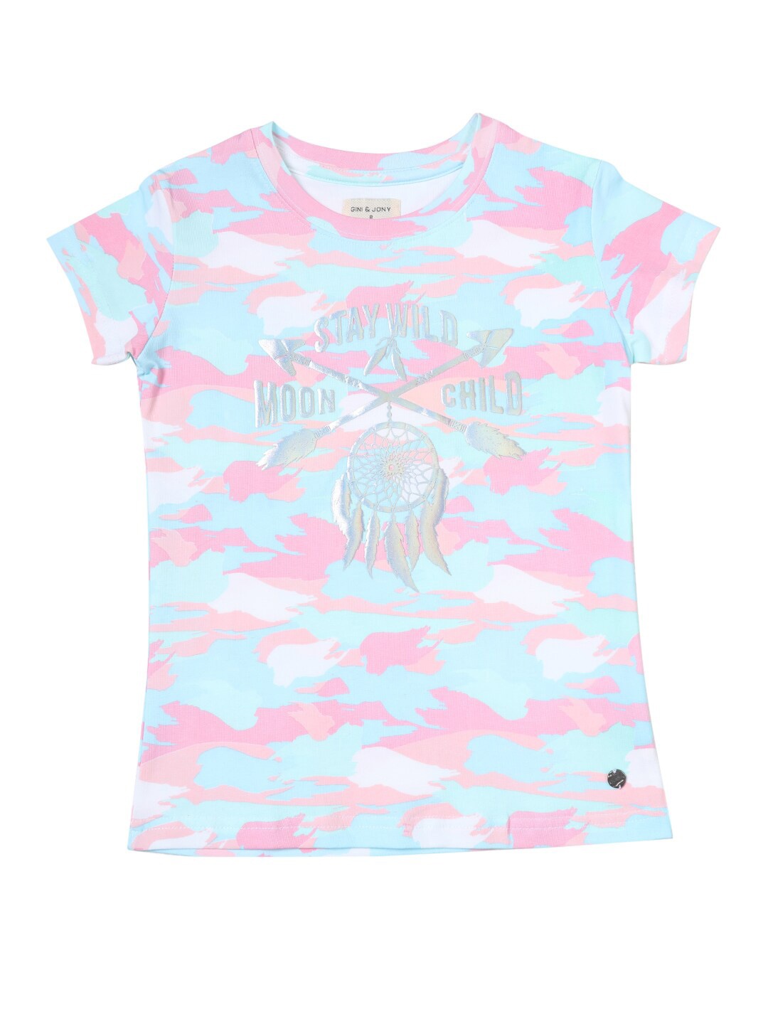 

Gini and Jony Girls Pink & Blue Print Top