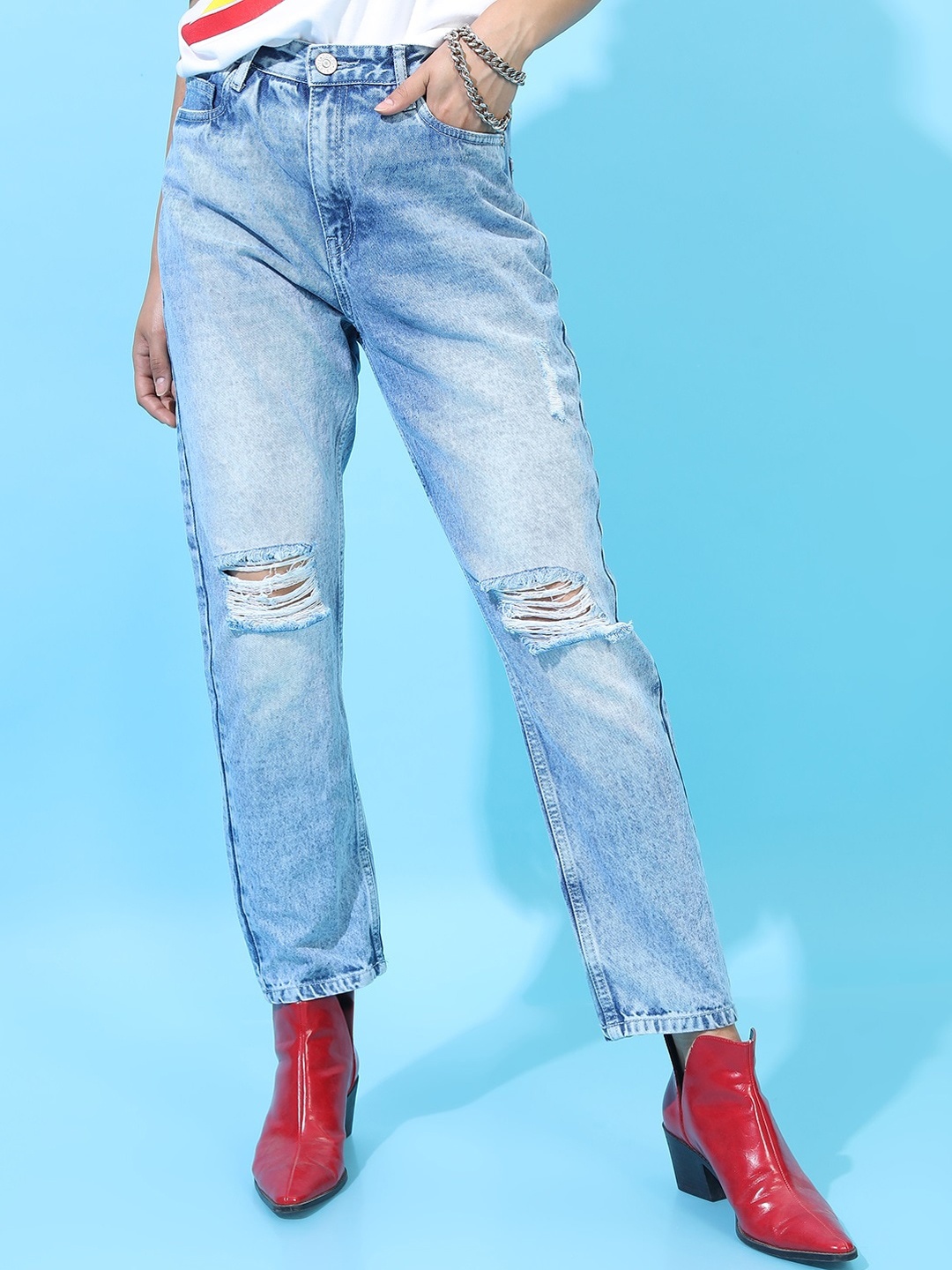 

Tokyo Talkies Women Blue Slim Fit Mildly Distressed Heavy Fade Jeans