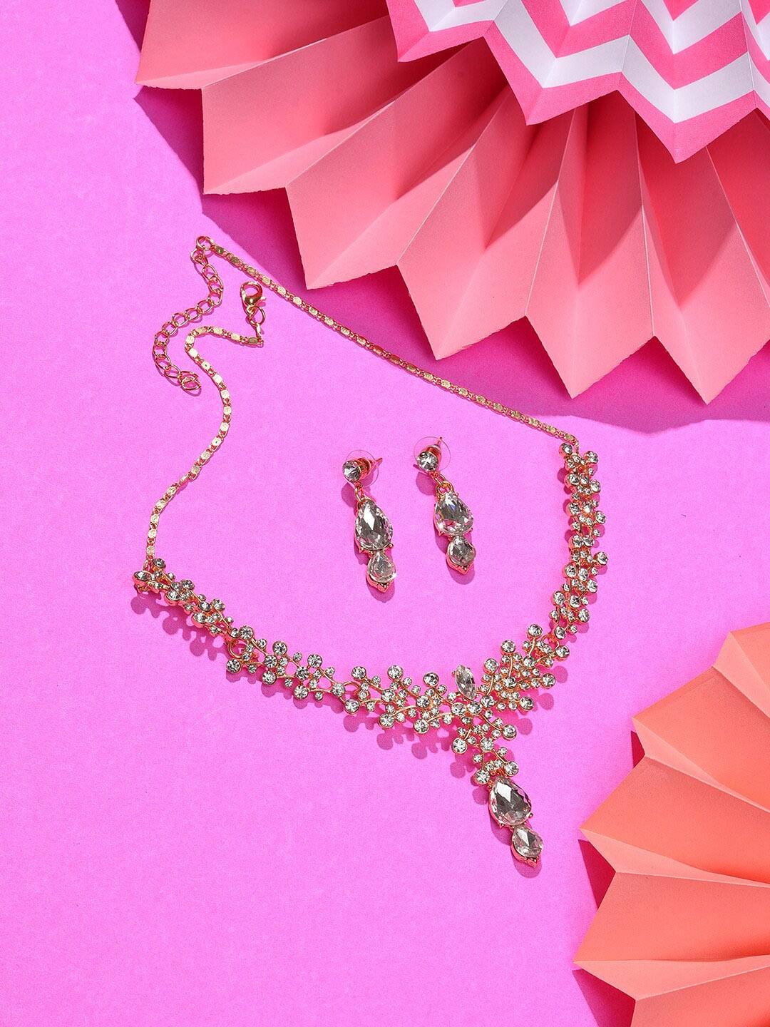 

SOHI Gold-Plated & White Stone Studded Jewellery Set