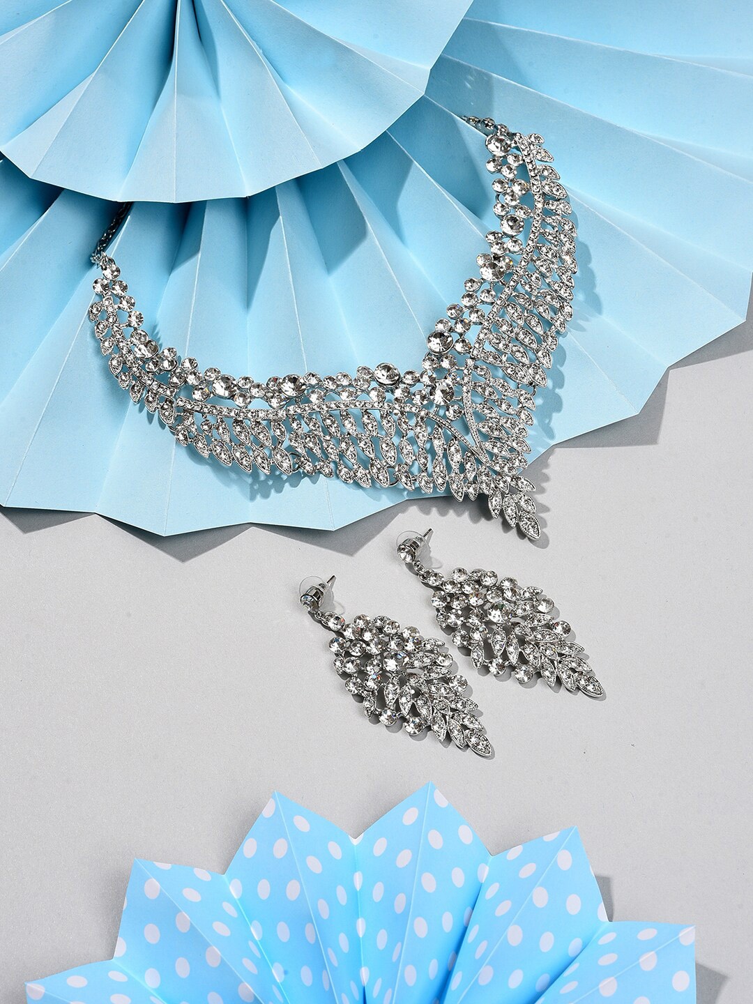 

SOHI Silver-Plated White Stone-Studded Jewellery Set