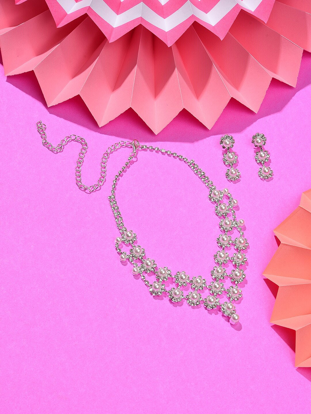 

SOHI Silver-Plated White Stone Studded Jewellery Set