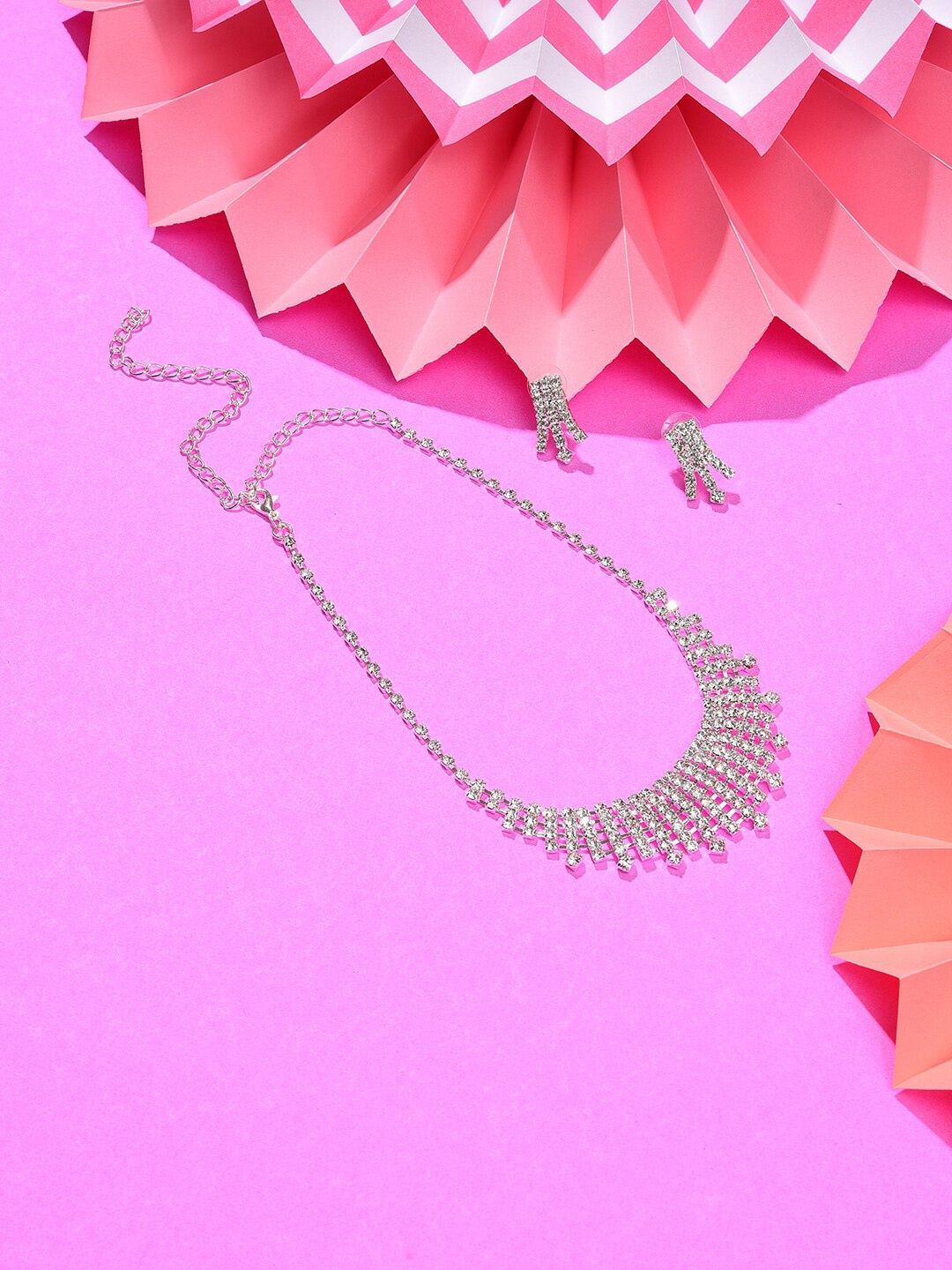 

SOHI Silver-Plated & White AD Stone Studded Jewellery Set