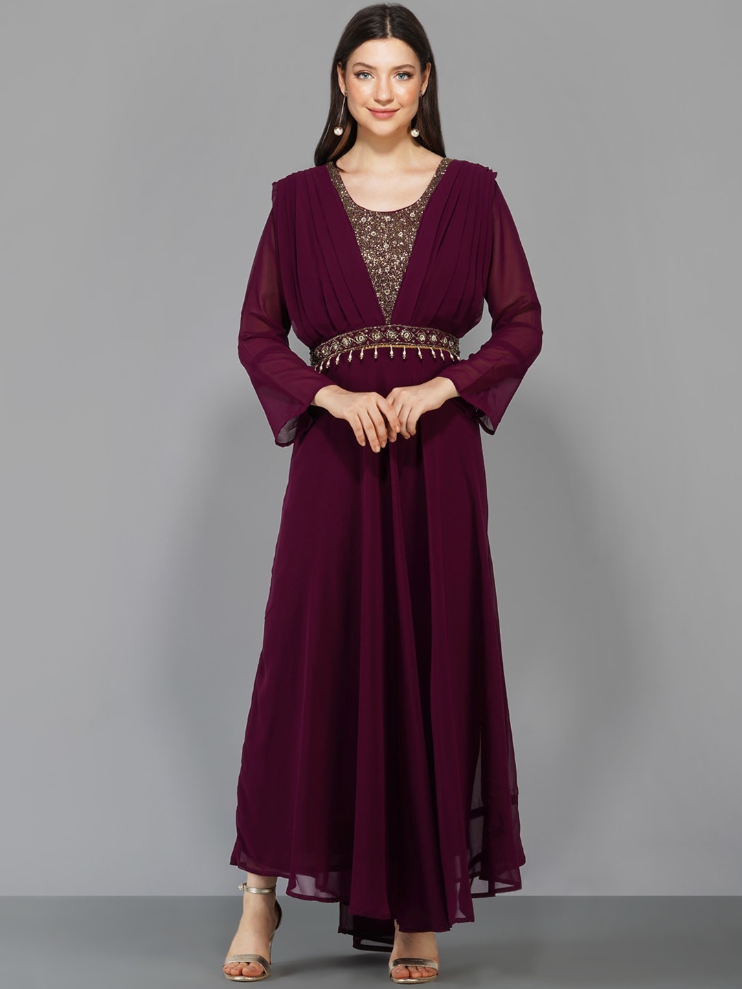 

Ziva Fashion Embroidered Georgette Anarkali Ethnic Dress, Brown