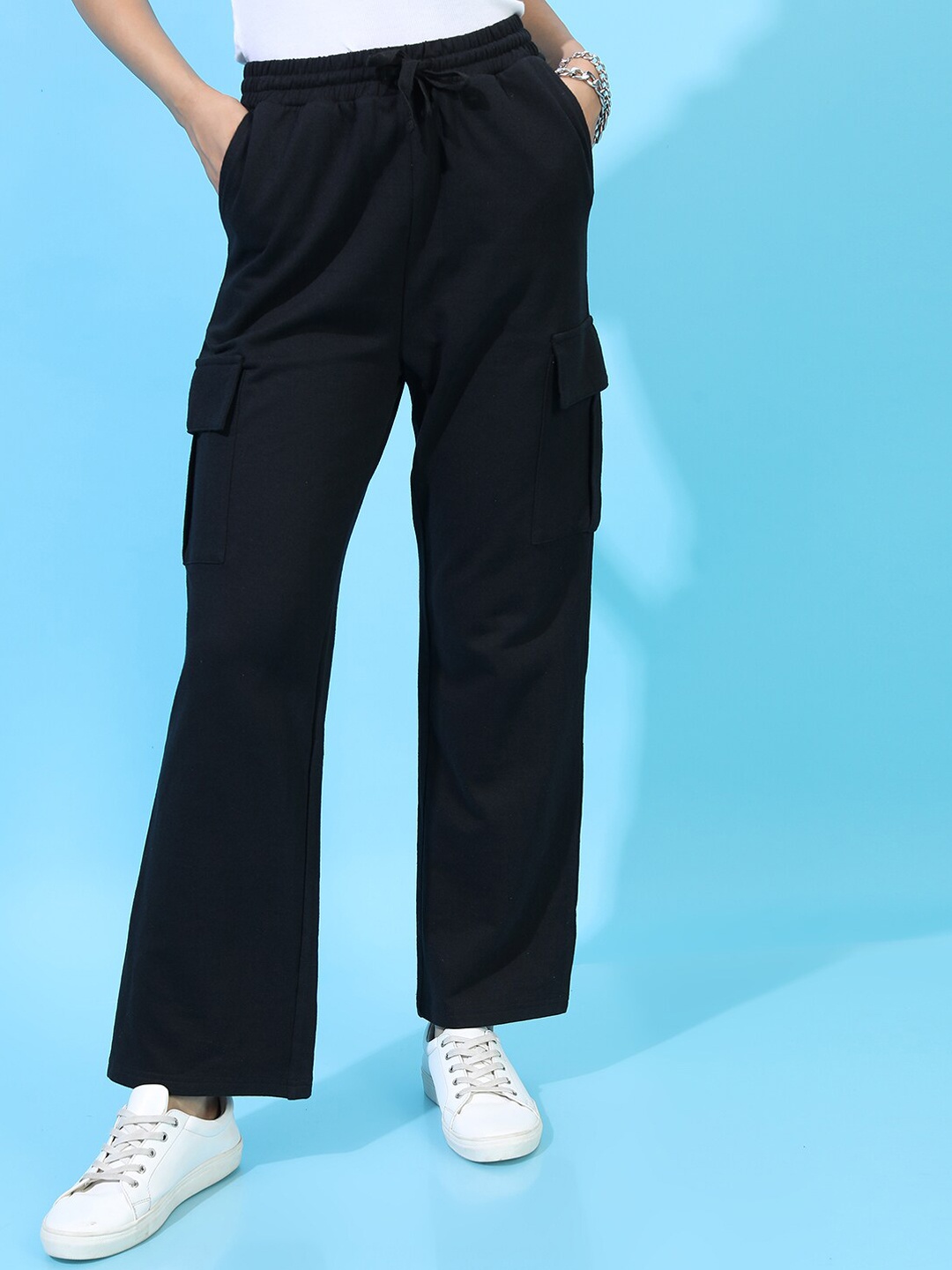 

Tokyo Talkies Women Black Solid Bootcut Track Pants