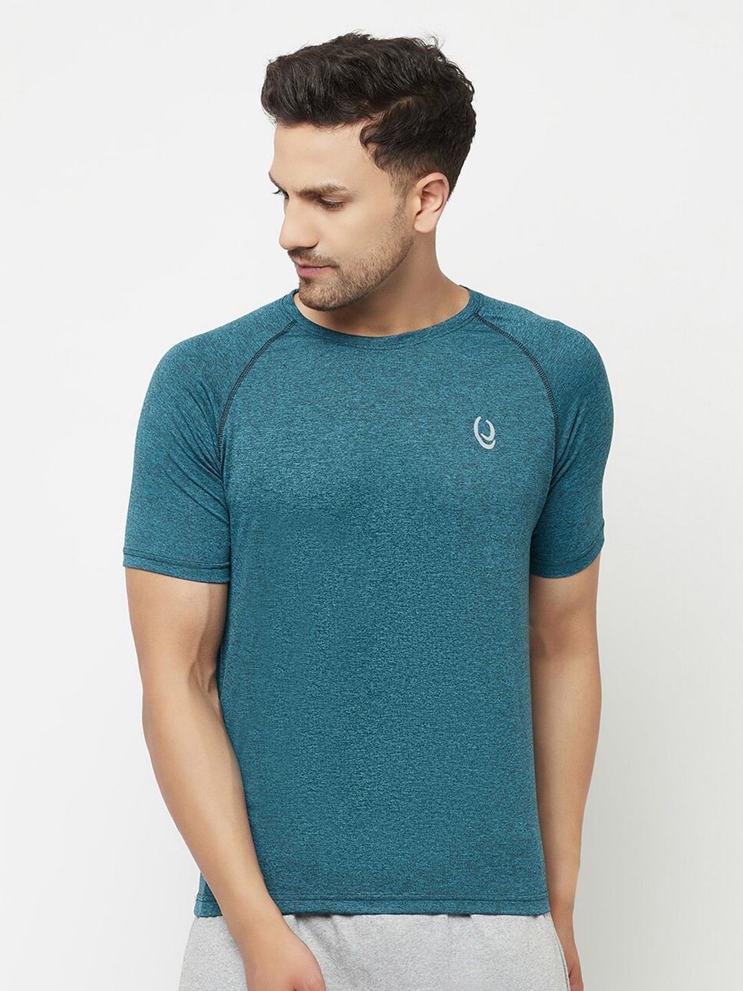 

ELEGANCE Men Teal Applique T-shirt