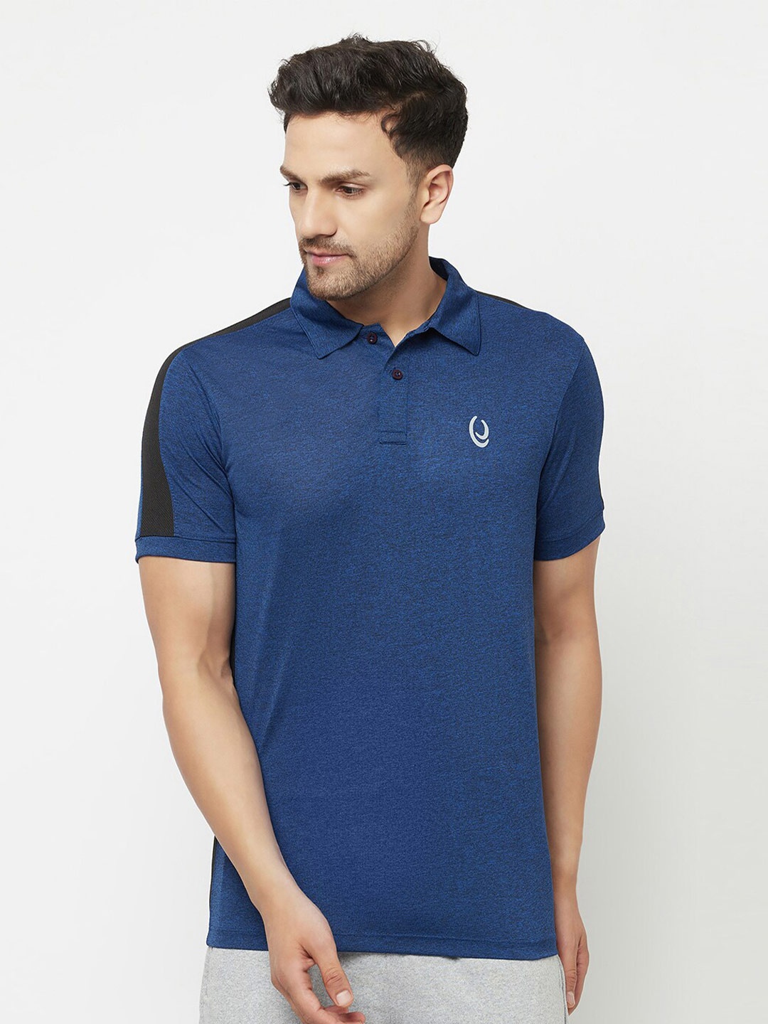 

ELEGANCE Men Blue Shoulder Striped Polo Collar T-shirt