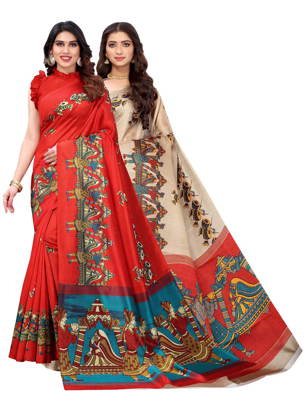 

AADVIKA Red & Beige Woven Design Saree