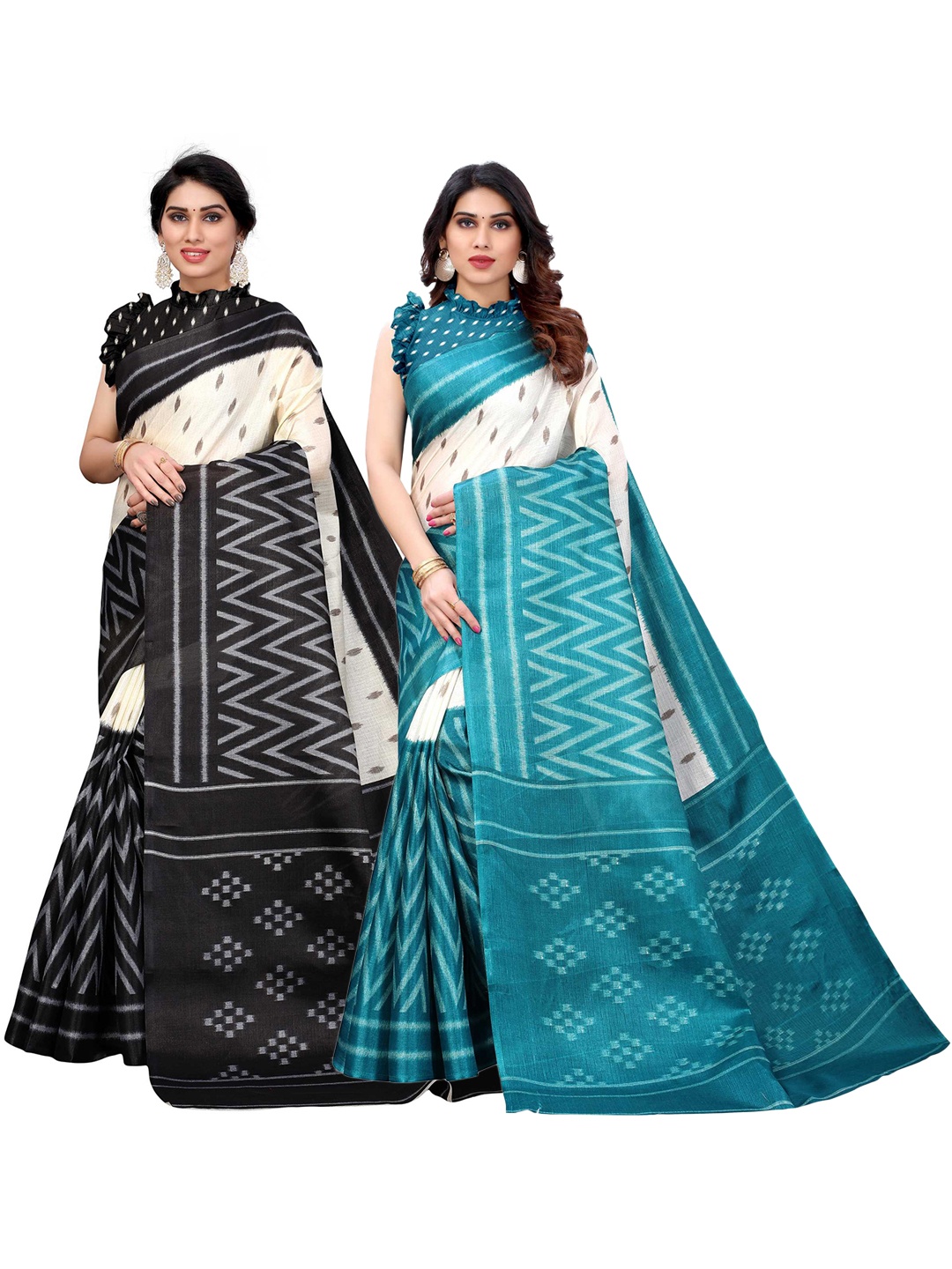 

AADVIKA Black & Blue Woven Design Saree