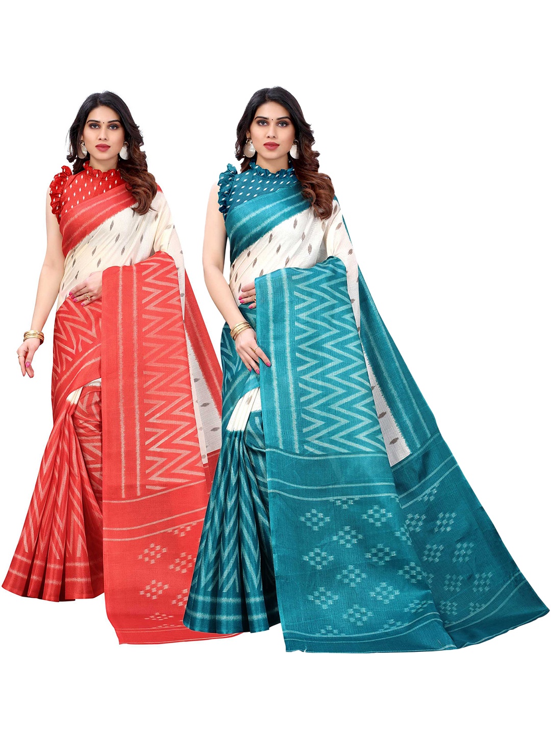 

AADVIKA Red & Green Woven Design Saree