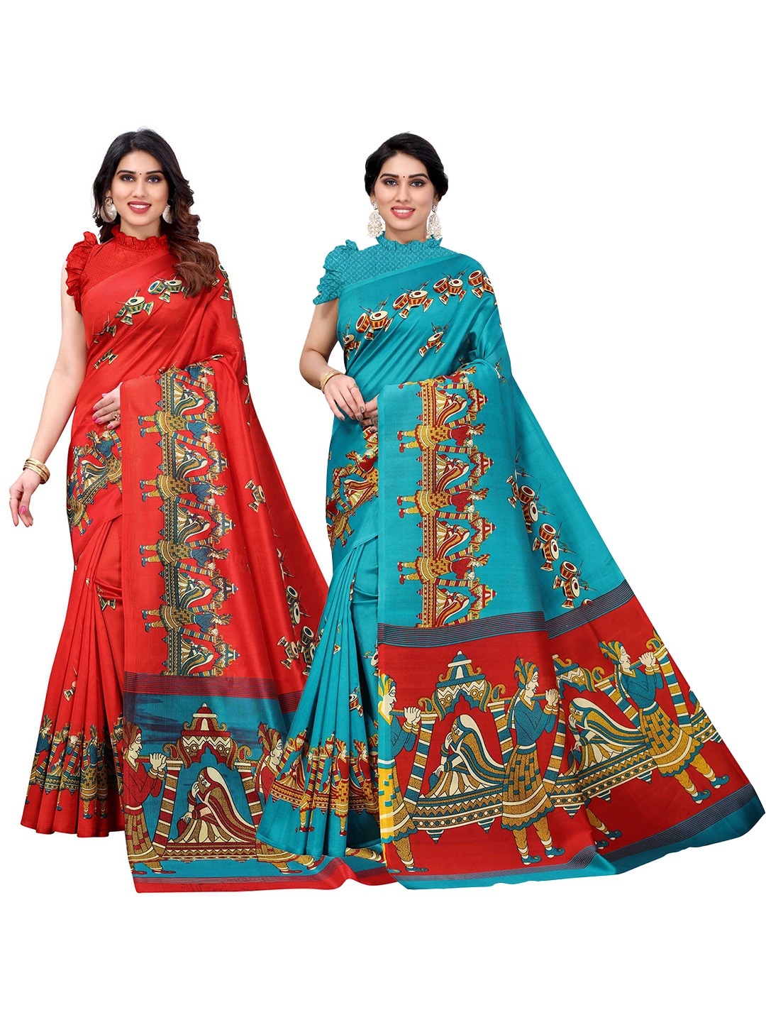 

AADVIKA Green & Red Woven Design Saree